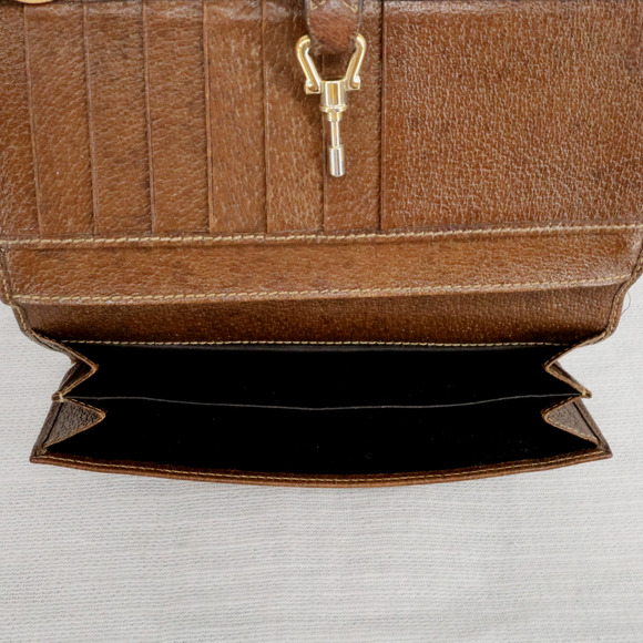 Gucci Wallet Clutch Womens Beige Brown Canvas Leather Trim Lined Pin Latch - Picture 4 of 11